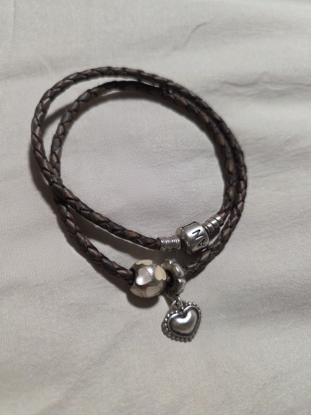 Pandora Brown Leather Wrap Bracelet (2) Charms